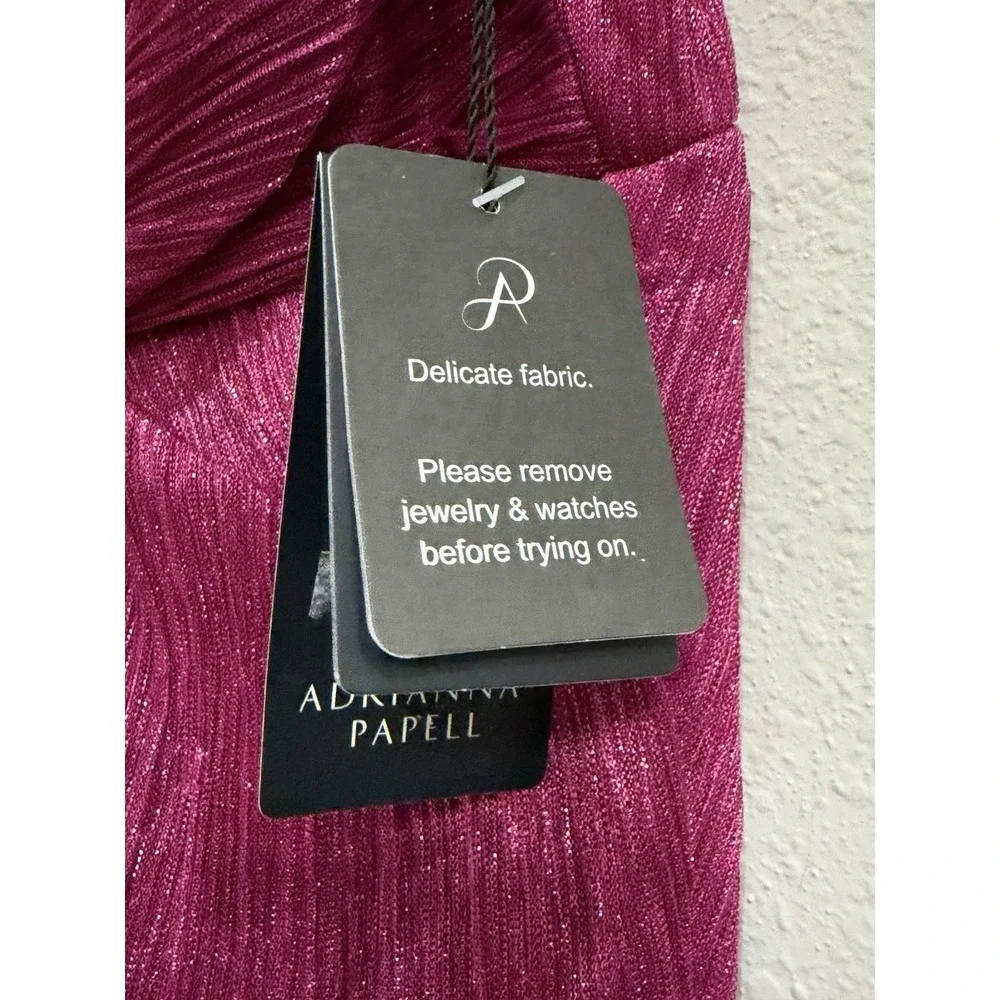 Adrianna Papell Stardust One-Shoulder Gathered Gown Magenta Pink Size 10 - Picture 9 of 16